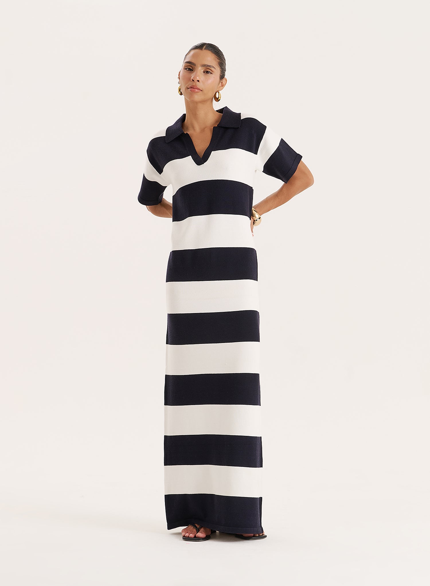 Black And White Stripe Knitted Rugby Maxi Dress